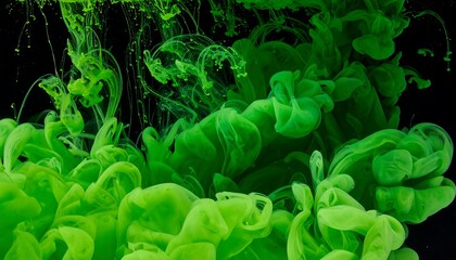 Swirling neon green ink against a black background, fluid abstract
