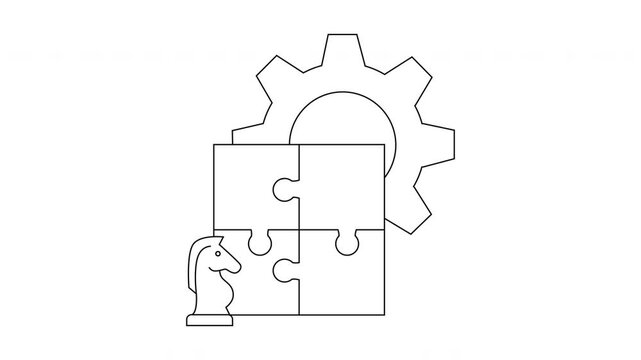 Strategic Problem Solving - Gear, Puzzle, and Chess Piece Animation.