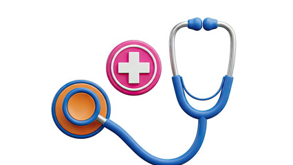 3D render of a stethoscope and medical cross icon
