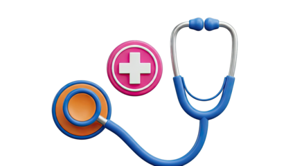 3D render of a stethoscope and medical cross icon