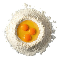 Flour nest with three yolks ready for mixing