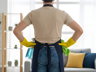 Rear view shows readiness for everyday household cleaning activity