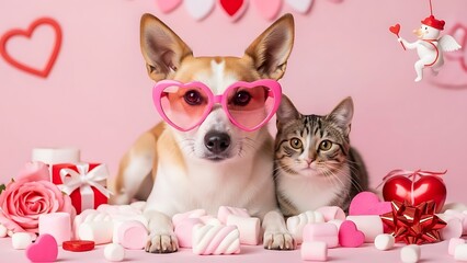 Valentines day pets dog and cat celebrate love with heartfelt decor