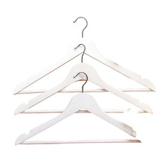 Three wooden hangers, white, against a black backdrop