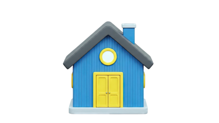 Cartoon Blue House with Yellow Doors and Window