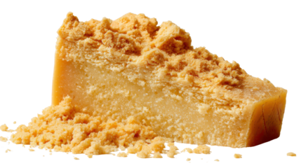 Parmesan cheese wedge with grated parmesan, hard italian dairy ingredient for cooking pasta and savory dishes