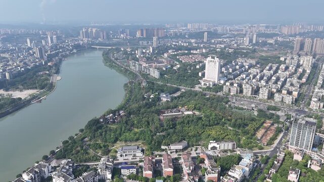 Aerial View of Neijiang Sichuan, Tuojiang River and Urban Development