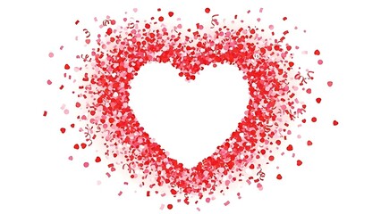 Valentine's day heart with red and pink confetti love and romance concept