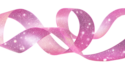 Glowing pink sparkling ribbon wave on black background representing breast cancer awareness hope motion elegance and modern digital light design