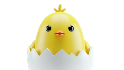 Cute Yellow Chick Hatching from Egg