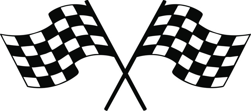Crossed Checkered Racing Flags, vector, illustration, silhouette.