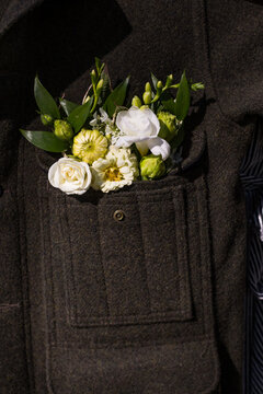 Bouquet of Flowers in Pocket During an Outdoor Event