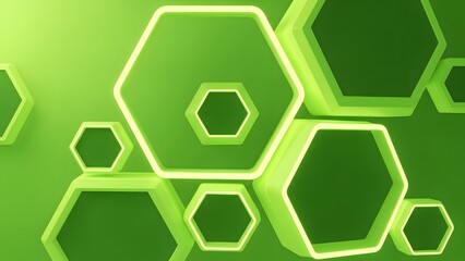 Abstract geometric background featuring illuminated green hexagons with a layered depth effect