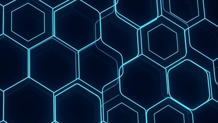 Abstract glowing blue hexagonal grid pattern on a dark background futuristic tech design