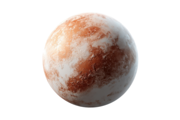 Close up of a textured alien planet with red and white surface against black background space cosmos
