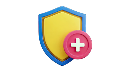 3D Shield Icon with Plus Symbol