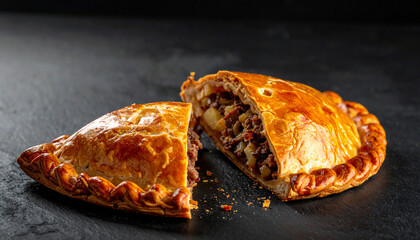 Traditional Cornish Pasty on Wooden Table