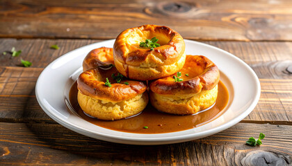 Traditional Yorkshire Pudding on Wooden Table