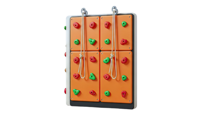 Indoor Climbing Wall with Colorful Holds and Ropes