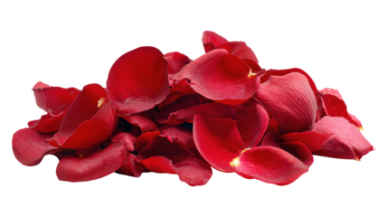 Bunch of bright red rose petals laying on transparent checkered studio backdrop