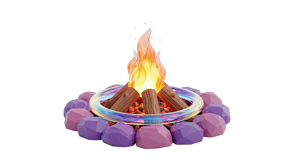 Stylized Campfire with Gemstone Base and Iridescent Ring