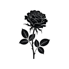 Fototapeta premium Rose Silhouette Illustration Black Vector A Classic Floral Design with Detailed Petals Stem and Leaves Perfect for Elegant and Timeless Projects