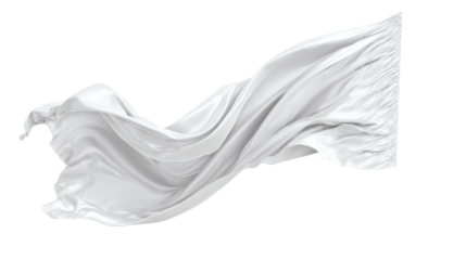 White fabric flowing freely in wind, elegant silk cloth waving, soft drape with dynamic movement on transparent background