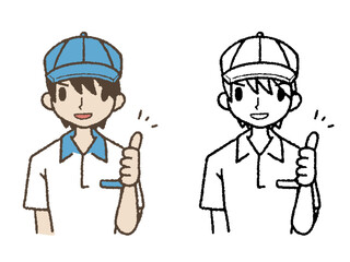 サムズアップする作業員