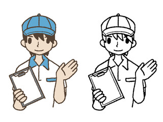 説明する作業員