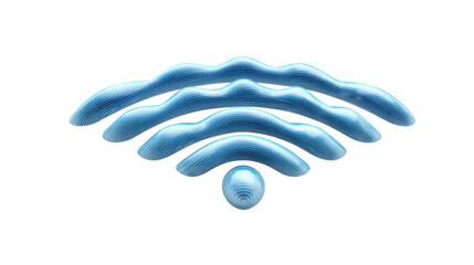 Wavy blue 3d wifi symbol representing wireless internet connection and digital technology with transparent background