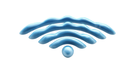 Wavy blue 3d wifi symbol representing wireless internet connection and digital technology with transparent background