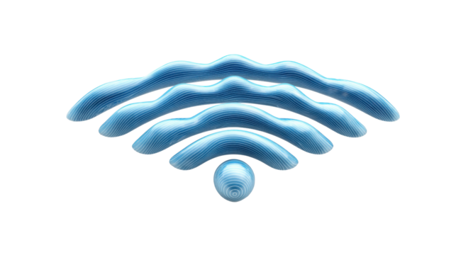 Wavy blue 3d wifi symbol representing wireless internet connection and digital technology with transparent background - Powered by Adobe