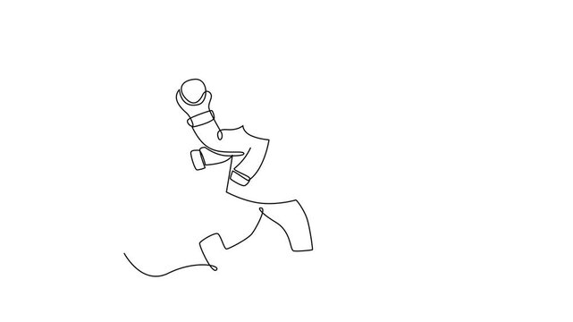 Child running with winter clothes. Happy Holiday concept. Single line draw design Video 4k. Footage graphic illustration