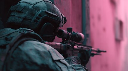 Soldier aiming rifle tactical