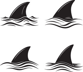 Naklejka premium Print Set of four distressed shark fins emerging from ocean water