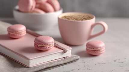 Pink macarons and coffee