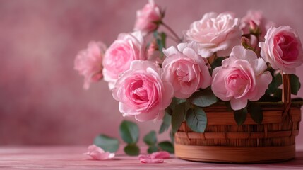 Pink roses basket arrangement