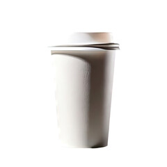 A white disposable cup with a lid on a black background