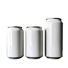 Three blank white beverage cans isolated on black