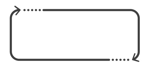 破線で始まる矢印2つで囲った四角い横長フレーム　太線