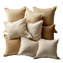 Heap of beige and tan textured pillows