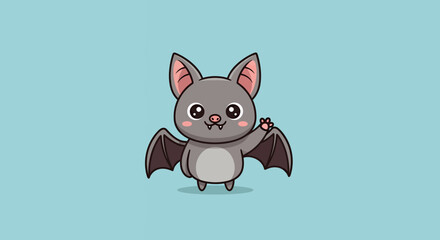 Fototapeta premium Cute Cartoon Bat Waving Adorable Illustration.