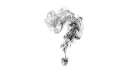 Smoke forming a question mark symbol conceptualizing doubt, mystery, and confusion on a transparent background