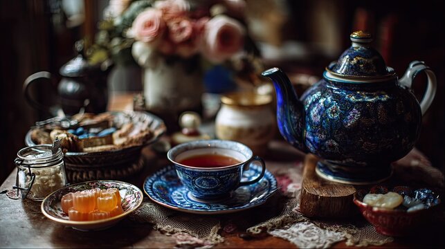 A vintage café-style coffee and tea set. - Powered by Adobe