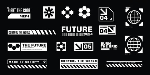Futuristic Cyberpunk Badges with SciFi Emblem Designs. © Neko funny