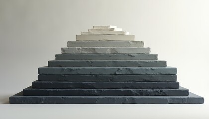 Tiered Geometric Structure with Graduated Tones from Dark to Light Creating a Staircase Effect Against a Neutral Backdrop Under Soft Lighting