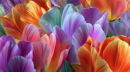 A vibrant floral tapestry of colorful tulips in full bloom, showcasing their intricate textures and forms