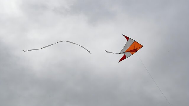 twinge. Broken kite string, kite drifting away in gray overcast sky, minimalist composition. wellbeing guides, coaching materials, designed for mental health education and mindfulness programs.