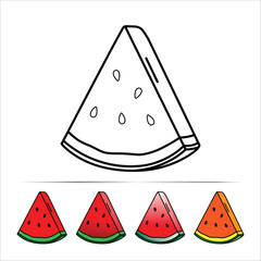 Watermelon Slice Outline and Colorful Illustrations