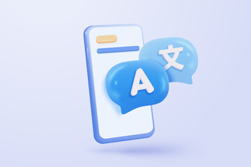 3D language translate realistic icon signs, dictionary and chat translator. speak bubble symbol language concepts. 3d speech studying icon vector illustration